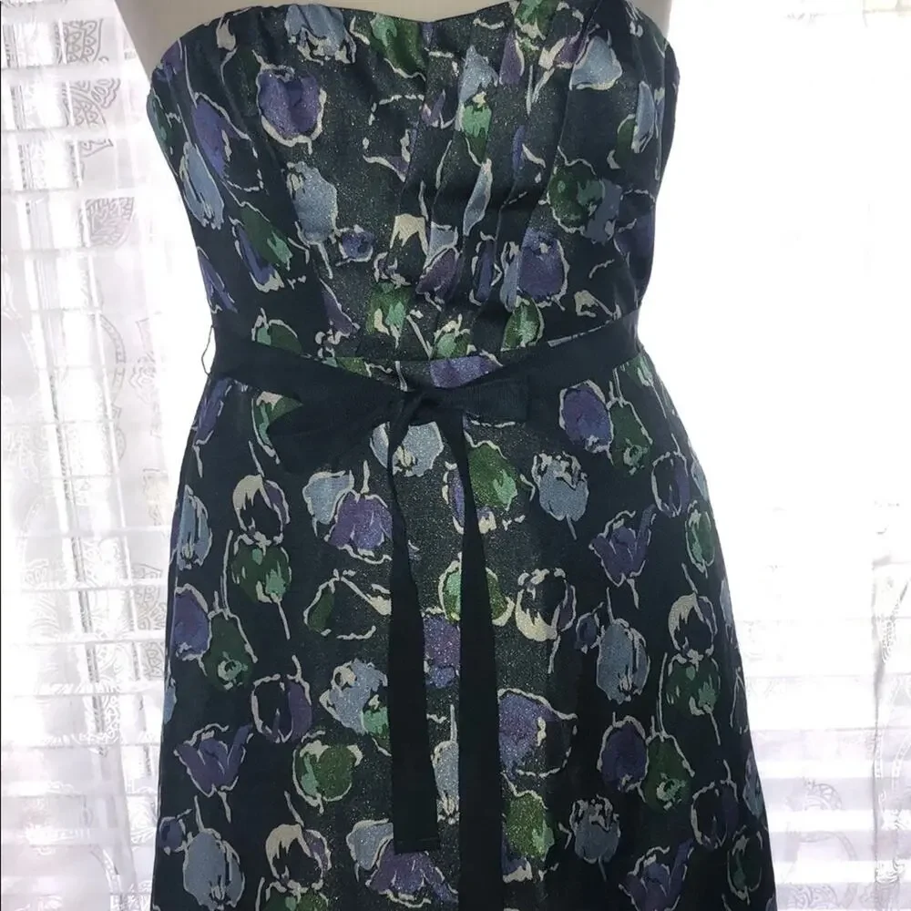 A.E. SHIMMER NAVY METALLIC STRAPLESS DRESS FULLY LINED SZ 4
